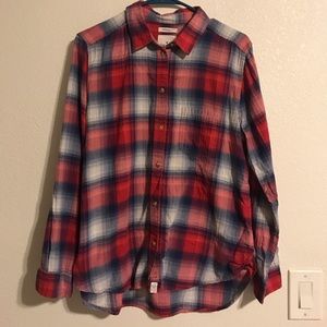 AE Red White and Blue Plaid Button Down